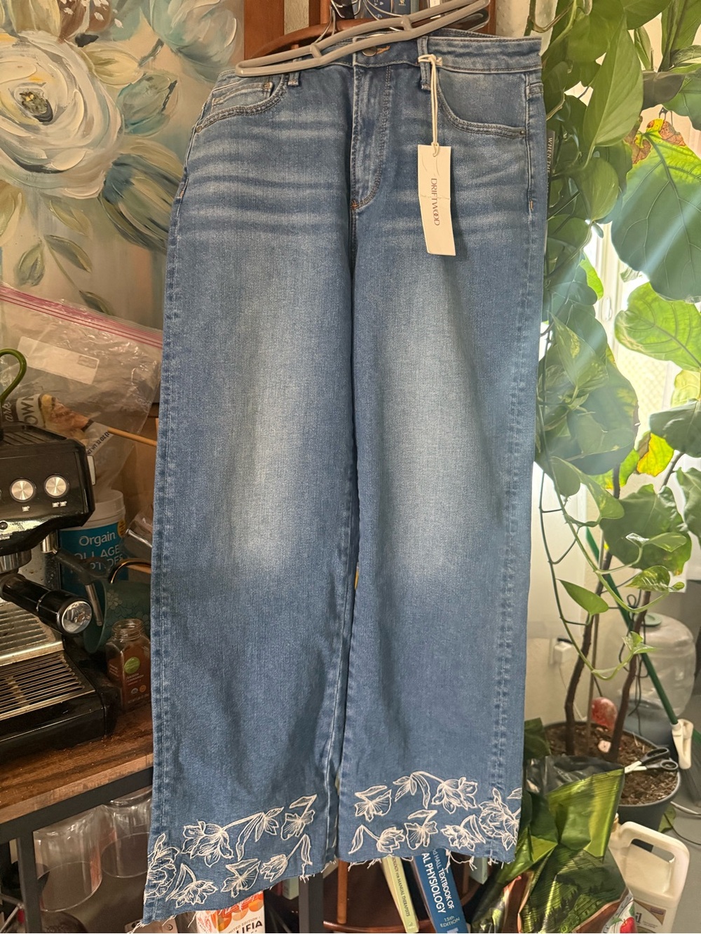 Embroidered Wide-Leg Women’s Jeans - DRIFTWOOD